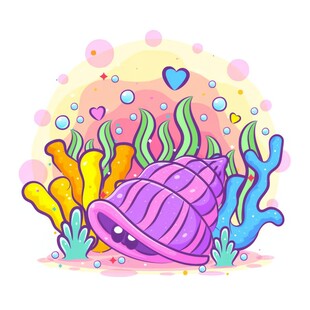 紫色贝壳眼睛隐藏珊瑚礁