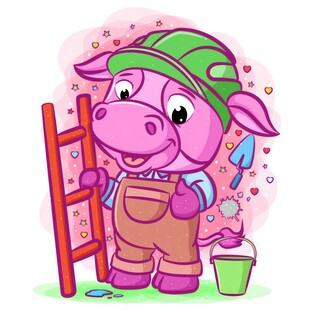 紫色建筑牛梯子站桶附近漫画