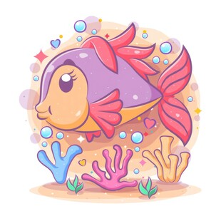 紫色铁饼鱼蓝色气泡附近游动