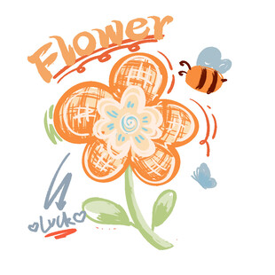卡通英文花束印花图案设