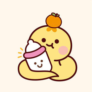 蛇宝宝头插画卡通橘子