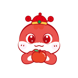 蛇卡通抱苹果插画线稿简笔画