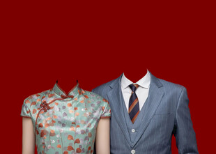 传统旗袍西装结婚证件照