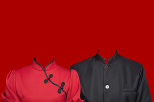 红色传统结婚证件照