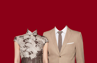 旗袍西装结婚证件照