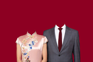 粉色旗袍结婚证件照