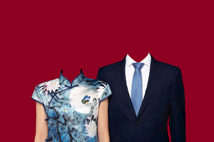 旗袍西装结婚证件照