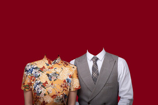 黄色旗袍结婚证件照