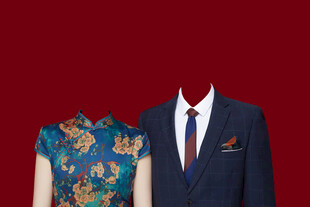 旗袍西装结婚证件照