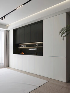 围合高级感装修木作厨房餐边柜子