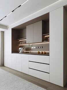 围合高级感装修木作厨房餐边柜子