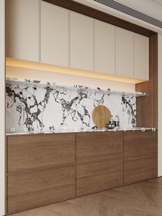 围合高级感装修木作厨房餐边柜子