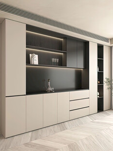 围合高级感装修木作厨房餐边柜子