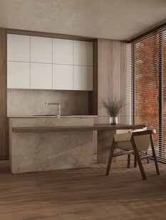 围合高级感装修木作厨房餐边柜子