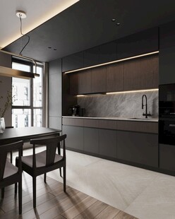 围合高级感装修木作厨房餐边柜子