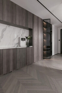 围合高级感装修木作厨房餐边柜子