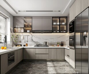 餐厅厨房餐边柜岛台现代简约装修