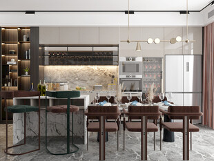 餐厅厨房餐边柜岛台现代简约装修