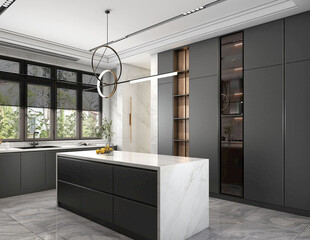 餐厅厨房餐边柜岛台现代简约装修