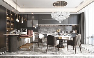 餐厅厨房餐边柜岛台现代简约装修