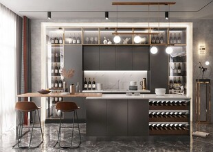 餐厅厨房餐边柜岛台现代简约装修