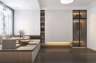 卧室小空间榻榻米书桌床现代装修