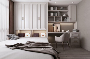 卧室小空间榻榻米书桌床现代装修