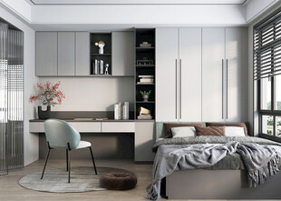 卧室小空间榻榻米书桌床现代装修