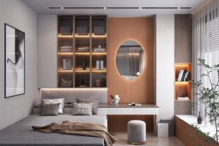 卧室小空间榻榻米书桌床现代装修