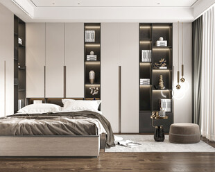 卧室小空间榻榻米书桌床现代装修