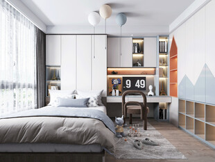 卧室小空间榻榻米书桌床现代装修