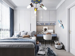 卧室小空间榻榻米书桌床现代装修