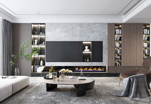 电视机满墙柜客厅装饰现代简约风