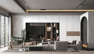 电视机满墙柜客厅装饰现代简约风