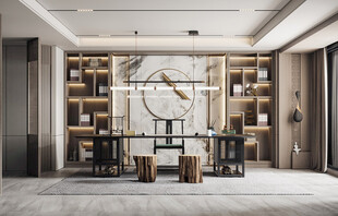 现代简约高级感新中式复古风书房