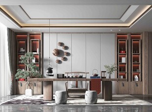 现代简约高级感新中式复古风书房