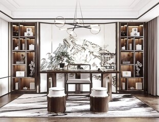 现代简约高级感新中式复古风书房