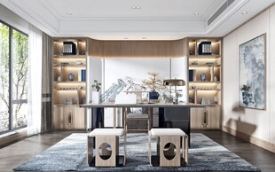 现代简约高级感新中式复古风书房