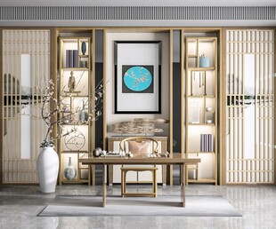 现代简约高级感新中式复古风书房