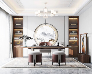 现代简约高级感新中式复古风书房