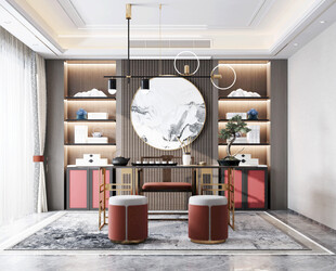 现代简约高级感新中式复古风书房