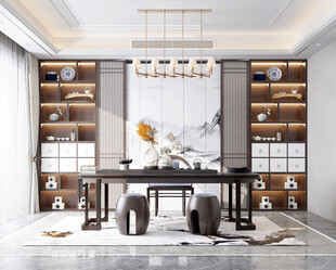 现代简约高级感新中式复古风书房