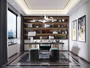 现代简约高级感新中式复古风书房