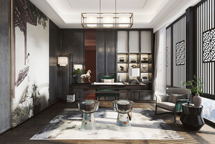 现代简约高级感新中式复古风书房