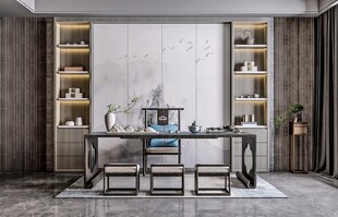 现代简约高级感新中式复古风书房