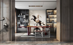 现代简约高级感新中式复古风书房