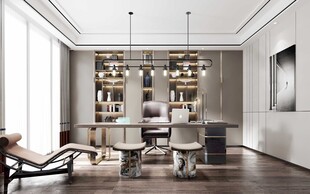 现代简约高级感新中式复古风书房