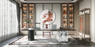 现代简约高级感新中式复古风书房
