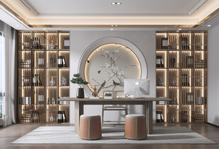 现代简约高级感新中式复古风书房