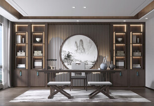 现代简约高级感新中式复古风书房